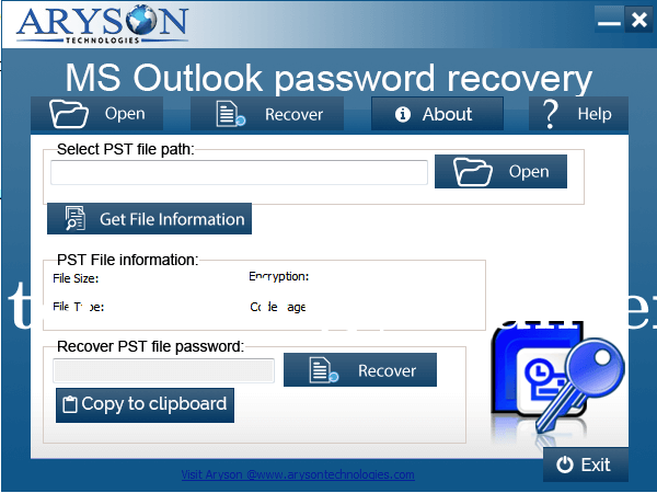 Aryson Outlook Password Recovery Screenshots